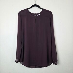 Cabi Blouse Womens Small Purple 3092 Long Sleeve Keyhole Pleated Chiffon Top